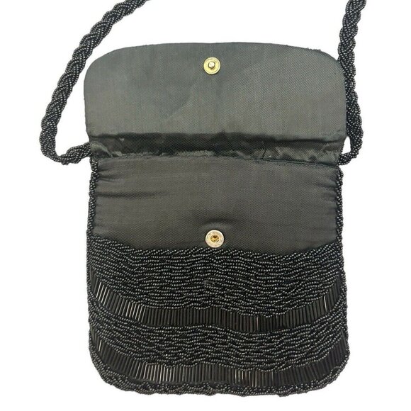 Vintage Hato Hasi Japanese Snap Fastener Beaded Black Clutch Purse Evening Bag - Picture 3 of 10